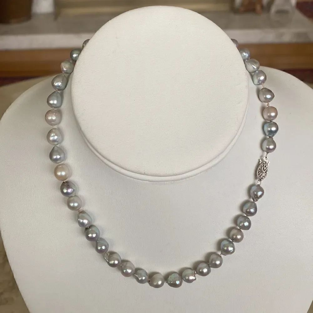 14k WG Grey Freshwater Pearl Antique Deco Necklace - Picture 7 of 7